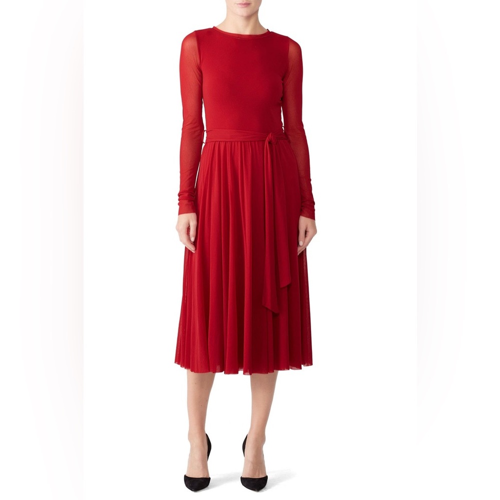 Red Sheer Sleeve Midi Dress by Fuzzi